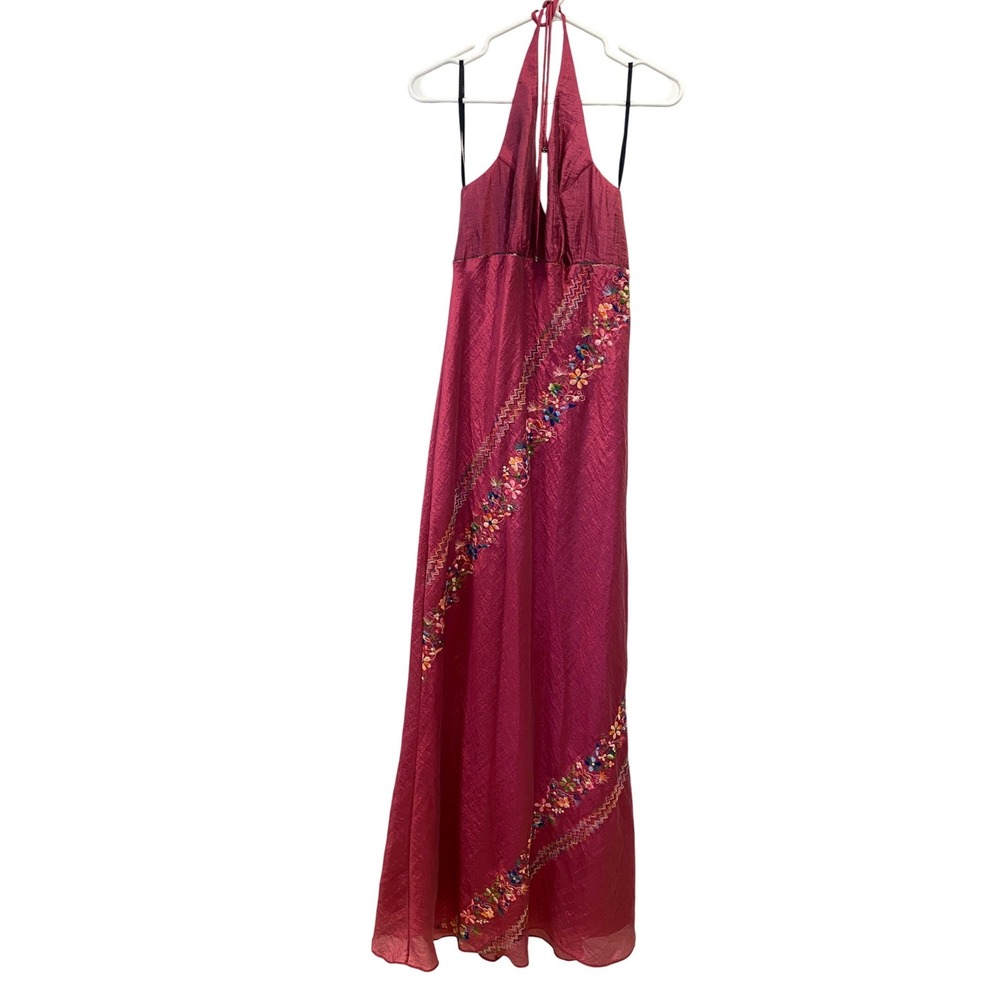 ABS Evening by Allen Schwartz Magenta Embroidered Halter Maxi Dress Size‎ 14